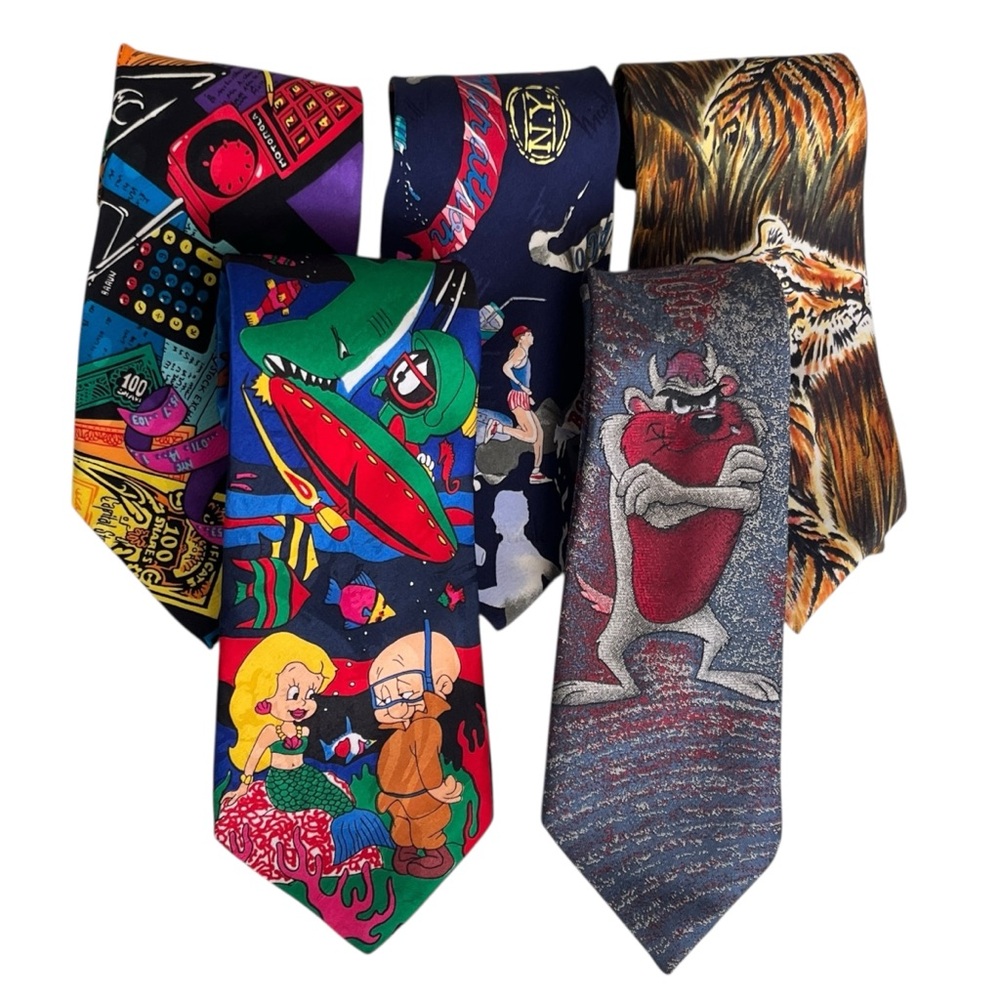 Lot of 5 90s Y2K Vintage Ties Colorful Maximalist Looney Tunes Tigers Marathon